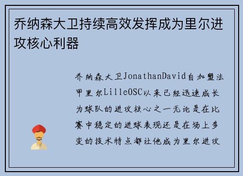 乔纳森大卫持续高效发挥成为里尔进攻核心利器 乔纳森大卫持续高效发挥成为里尔进攻核心利器